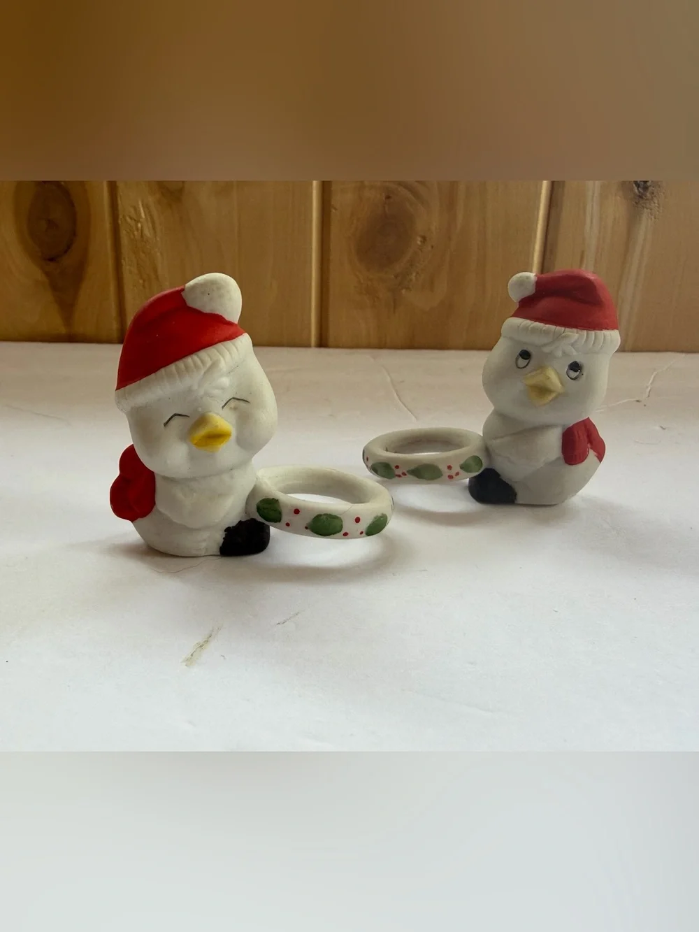 Christmas Taper Candle Holder Hugger Porcelain ceramic Set 2 Lot Chick